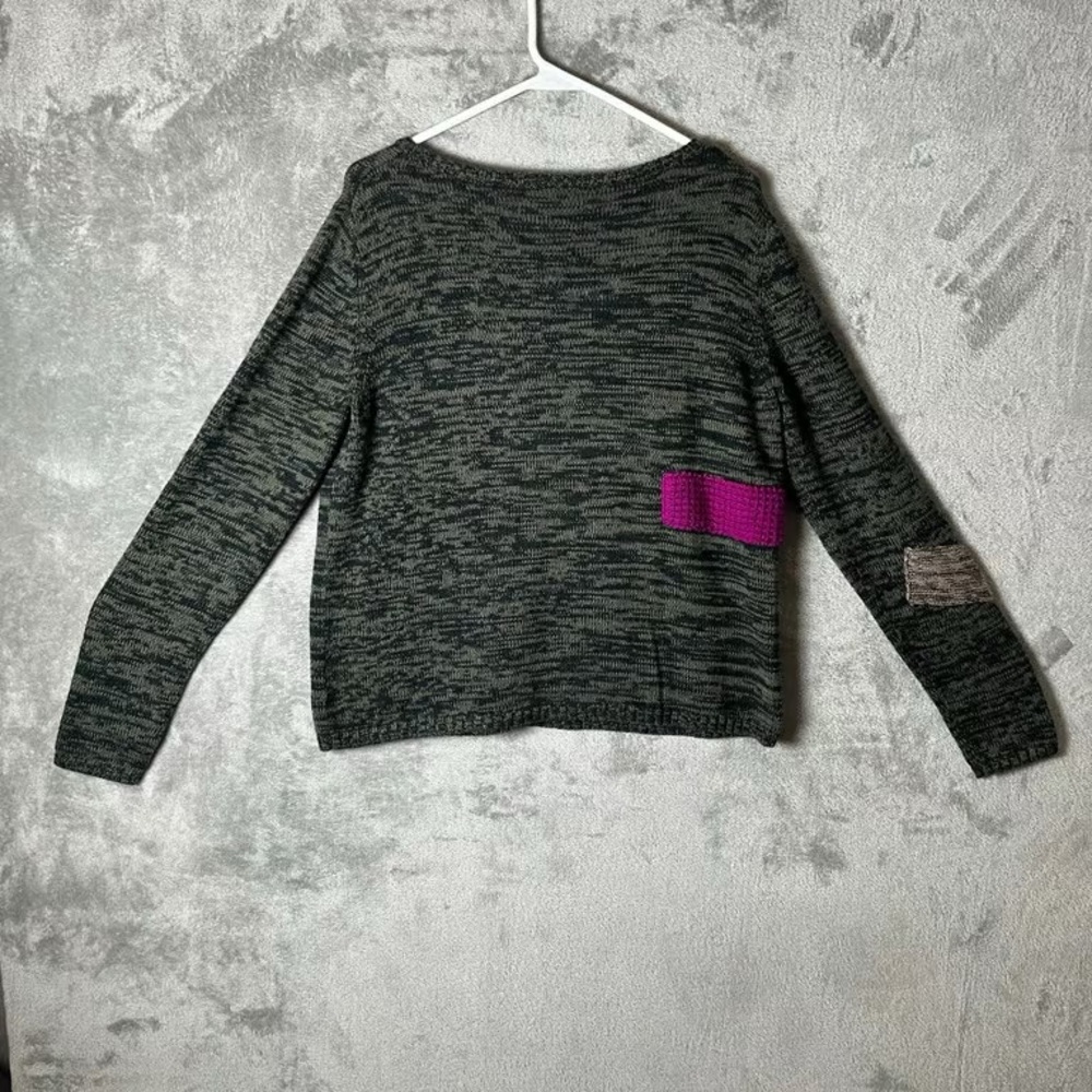 Charter Club Gray Marled Crewneck Sweater with Colorblock Accents - Picture 2 of 3